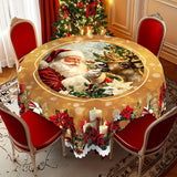 Christmas Round Tablecloth Christmas Theme With Santa Claus Table Flag